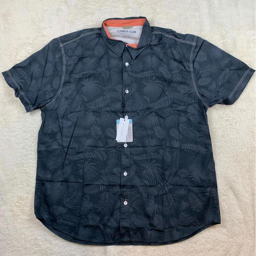 Cypress Club Men’s Blue Palm Print Button Down Shirt Short Sleeve NWT